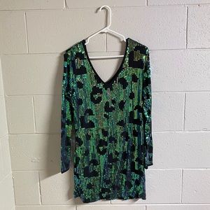 Long sleeve V neck sequin dress